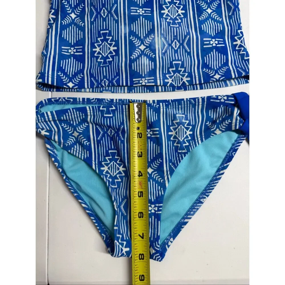 Breaking Waves Girls Size 10 Blue White Tankini Swimsuit 2 Piece UPF Beach Pool